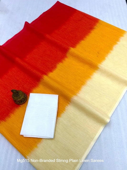 Mg515 Non-Branded Stmng Plain Linen Sarees