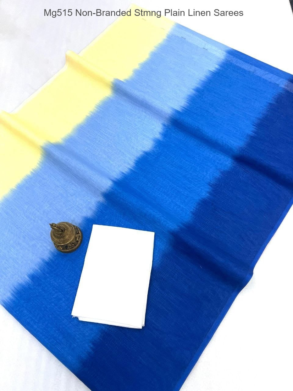 Mg515 Non-Branded Stmng Plain Linen Sarees