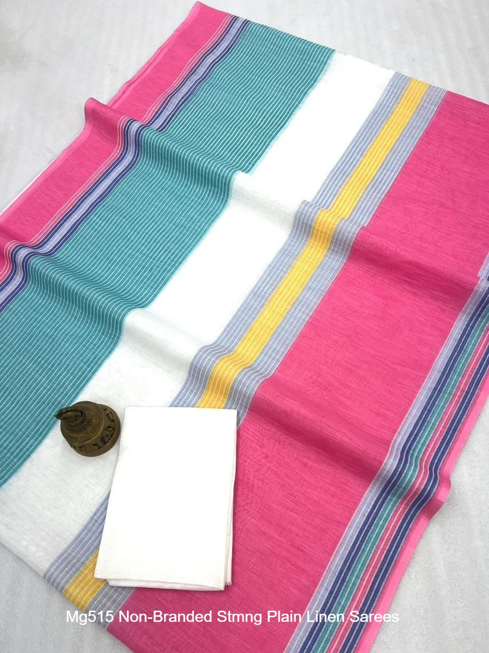 Mg515 Non-Branded Stmng Plain Linen Sarees