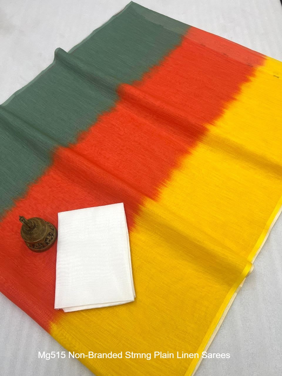 Mg515 Non-Branded Stmng Plain Linen Sarees