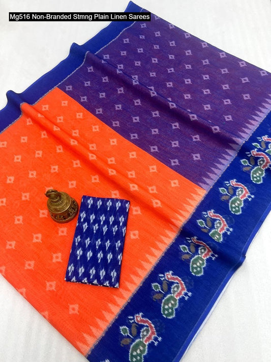 Mg516 Non-Branded Stmng Plain Linen Sarees