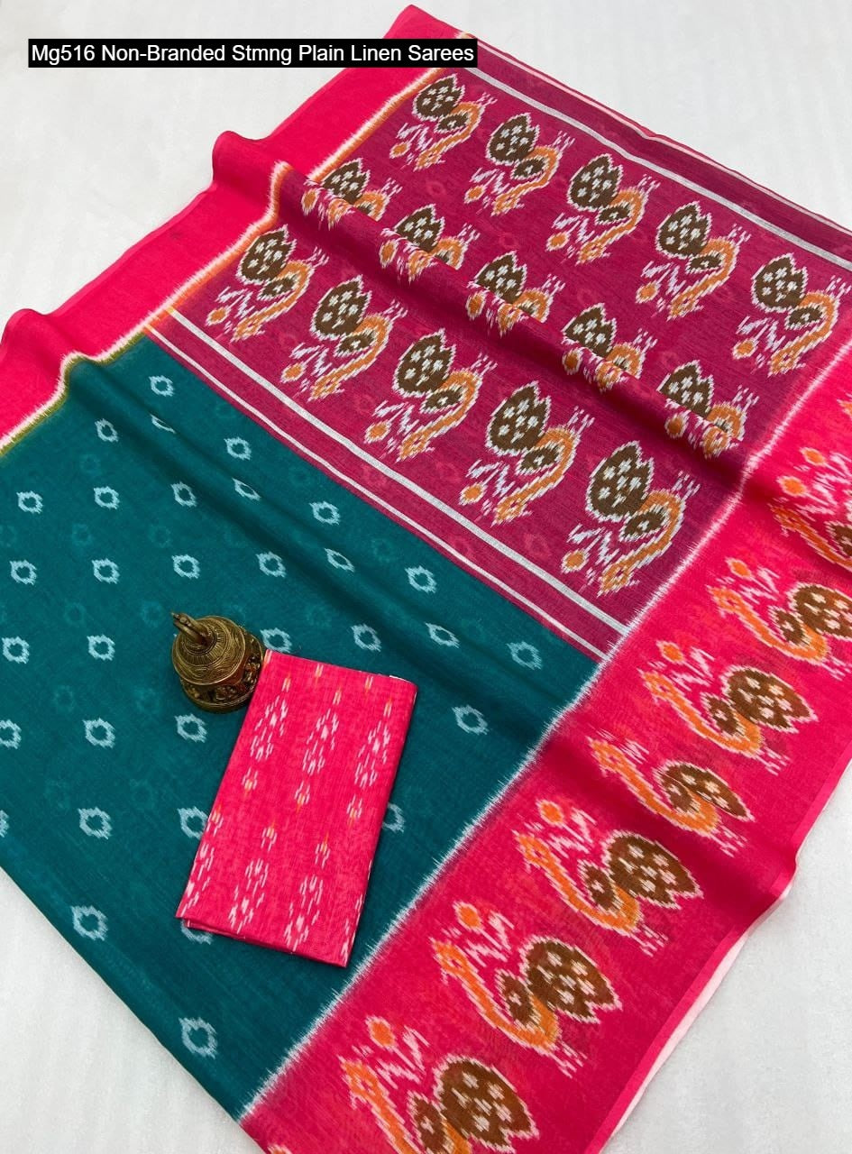 Mg516 Non-Branded Stmng Plain Linen Sarees