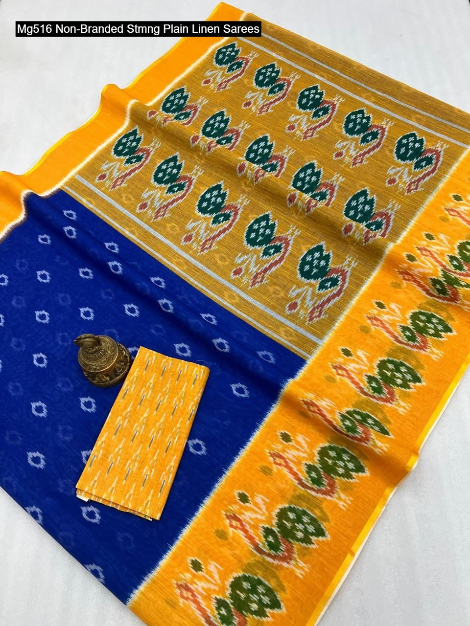 Mg516 Non-Branded Stmng Plain Linen Sarees