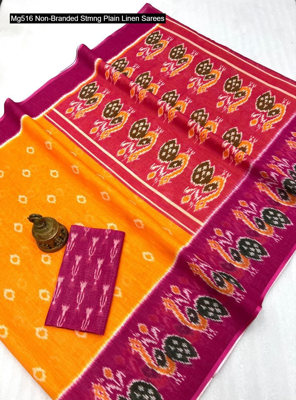 Mg516 Non-Branded Stmng Plain Linen Sarees