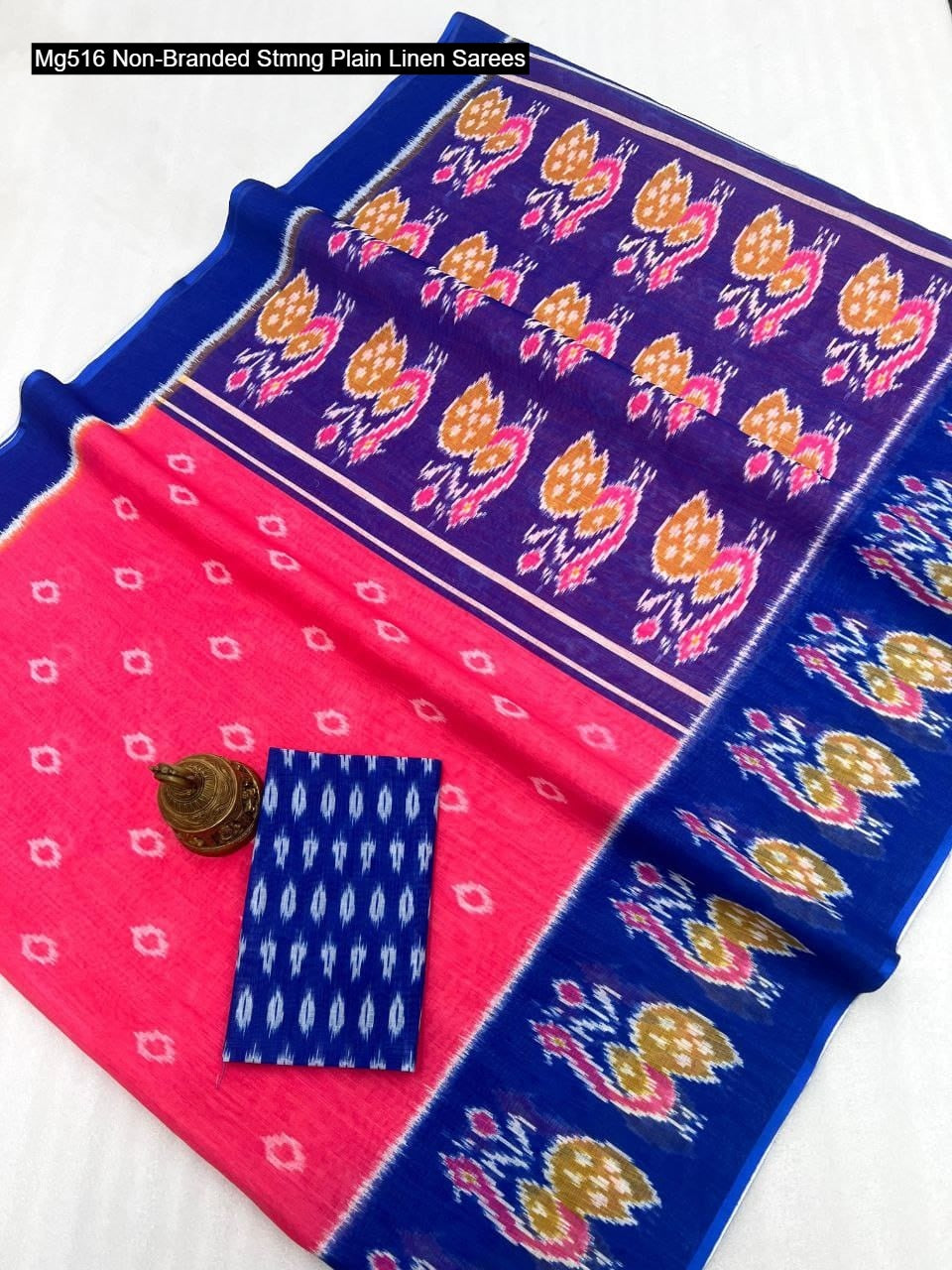 Mg516 Non-Branded Stmng Plain Linen Sarees