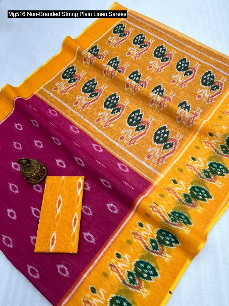 Mg516 Non-Branded Stmng Plain Linen Sarees