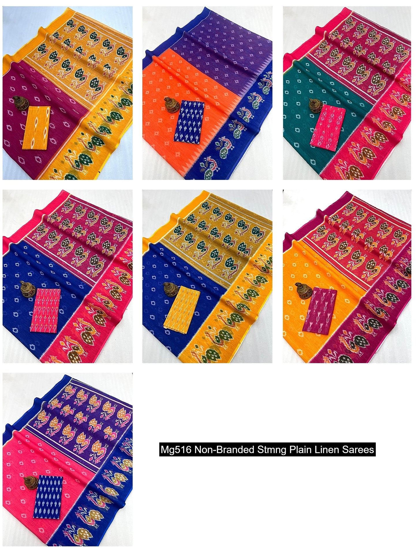 Mg516 Non-Branded Stmng Plain Linen Sarees