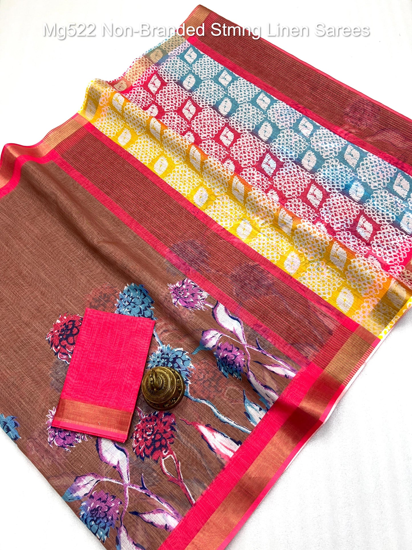 Mg522 Non-Branded Stmng Linen Sarees