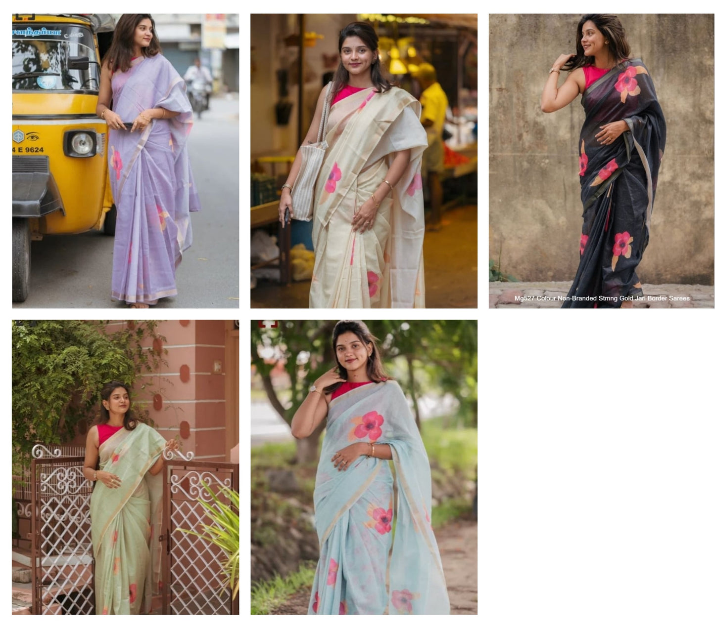 Mg527 Colour Non-Branded Stmng Gold Jari Border Sarees