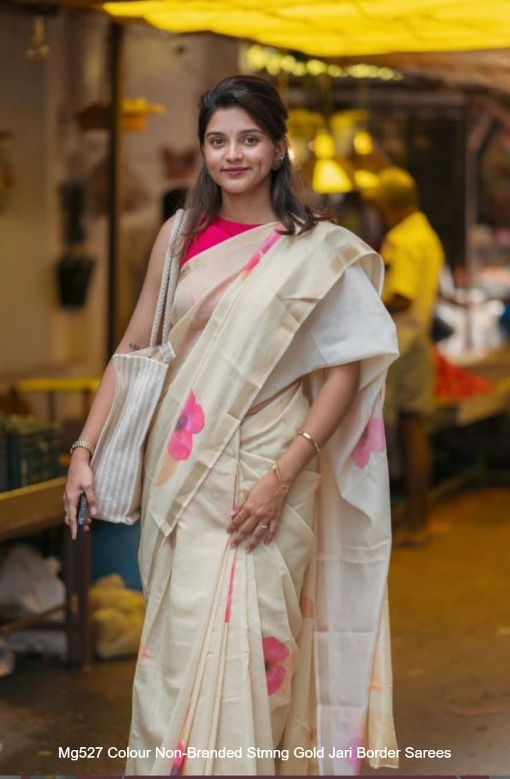 Mg527 Colour Non-Branded Stmng Gold Jari Border Sarees