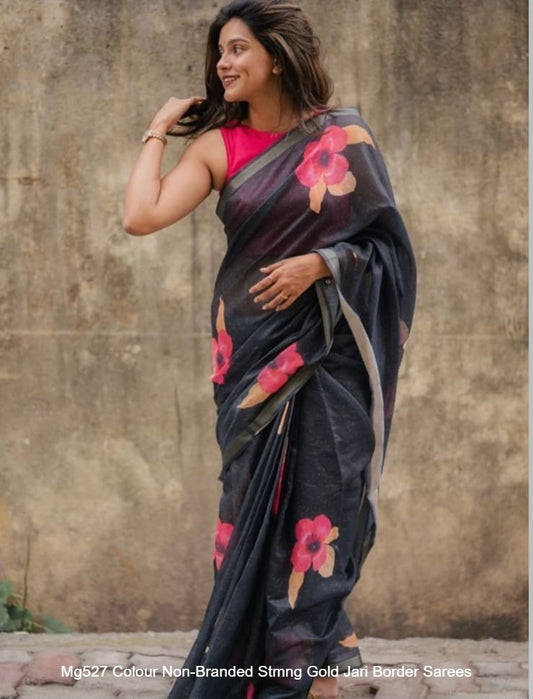 Mg527 Colour Non-Branded Stmng Gold Jari Border Sarees