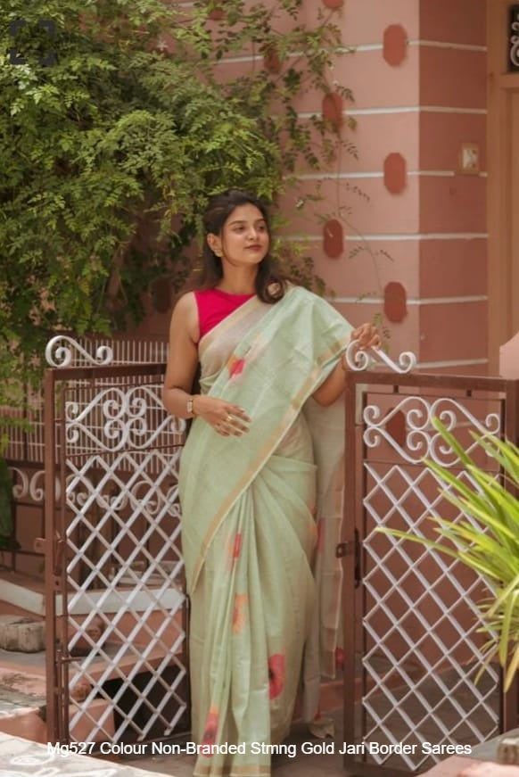 Mg527 Colour Non-Branded Stmng Gold Jari Border Sarees
