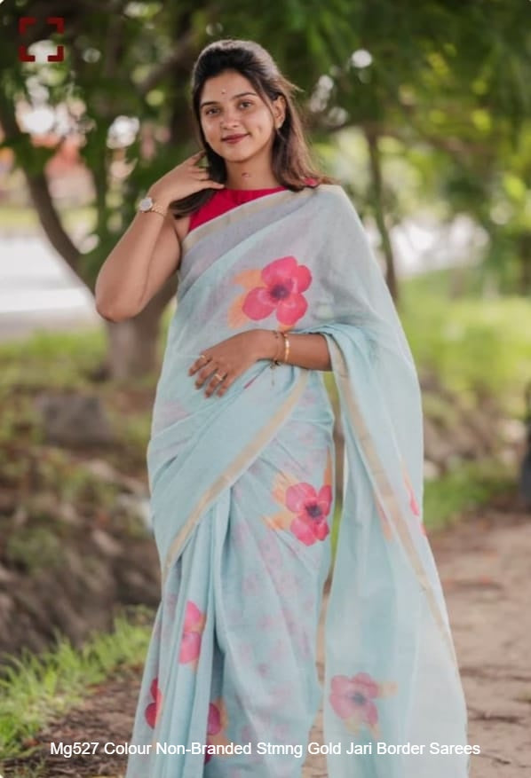 Mg527 Colour Non-Branded Stmng Gold Jari Border Sarees