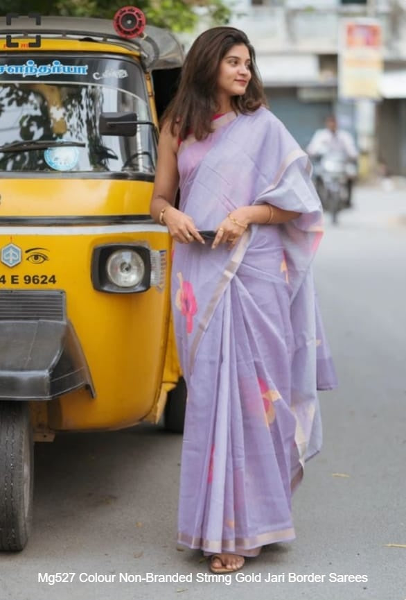 Mg527 Colour Non-Branded Stmng Gold Jari Border Sarees