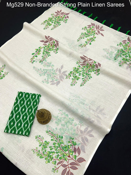 Mg529 Non-Branded Stmng Plain Linen Sarees