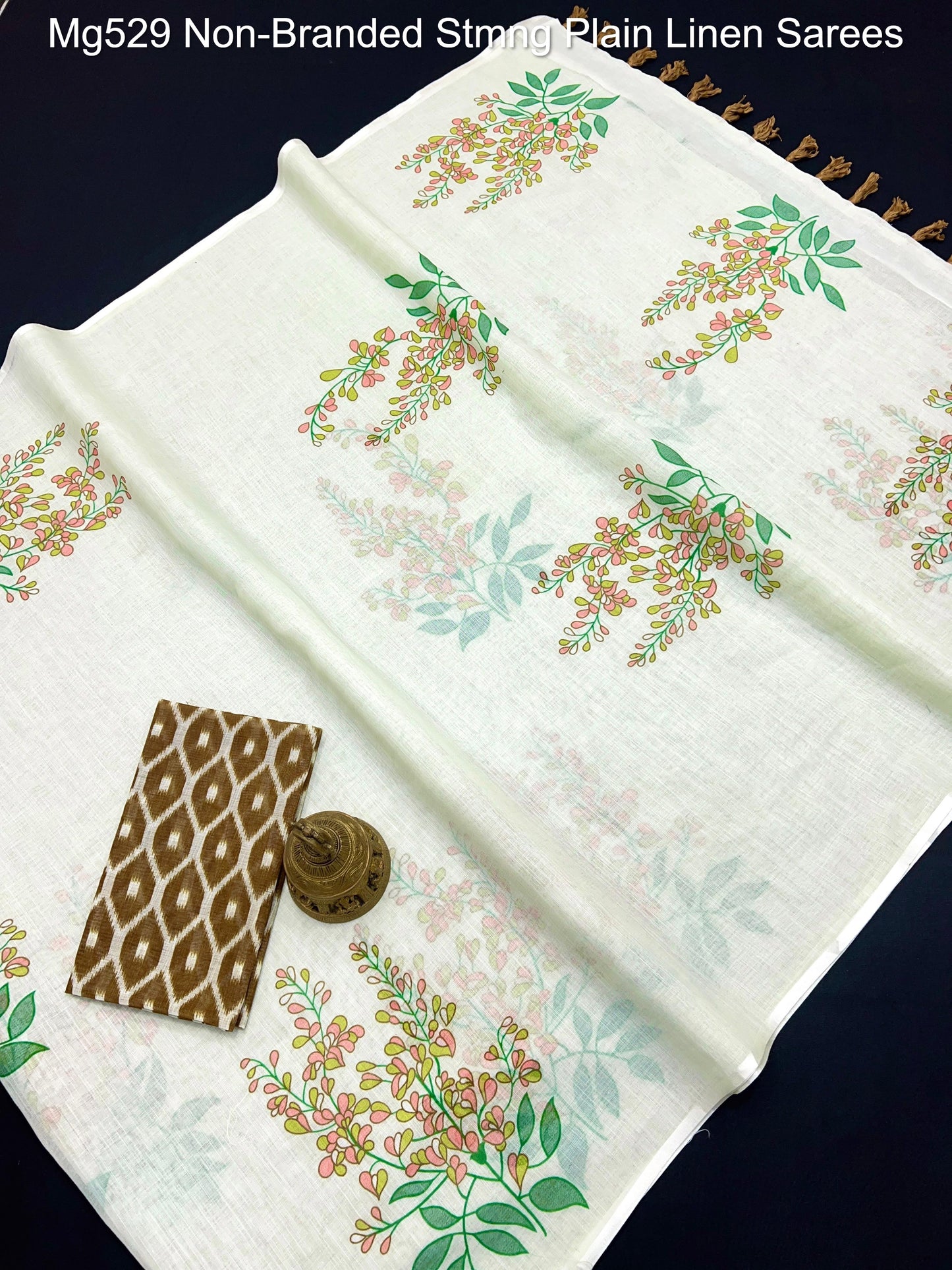 Mg529 Non-Branded Stmng Plain Linen Sarees