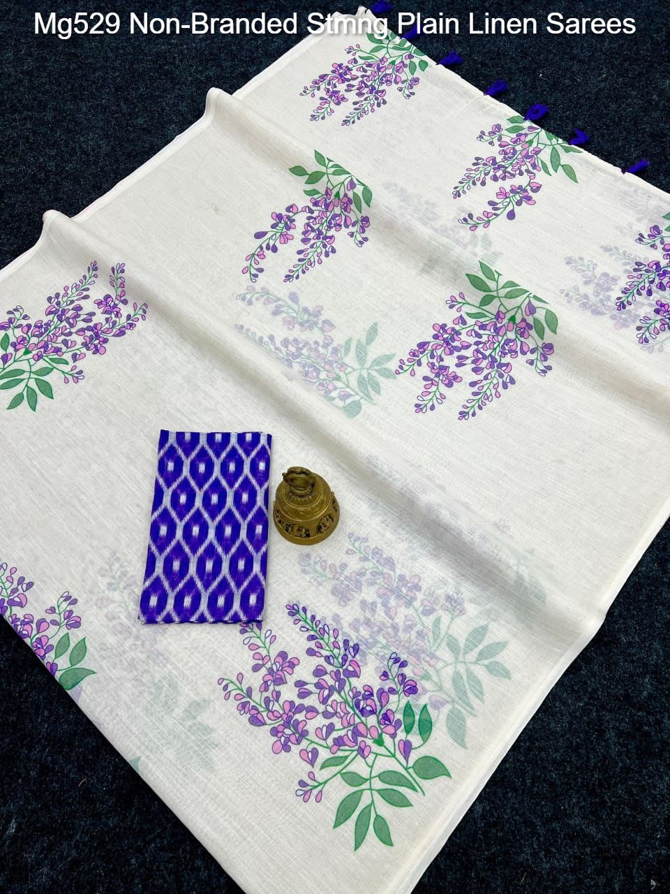 Mg529 Non-Branded Stmng Plain Linen Sarees