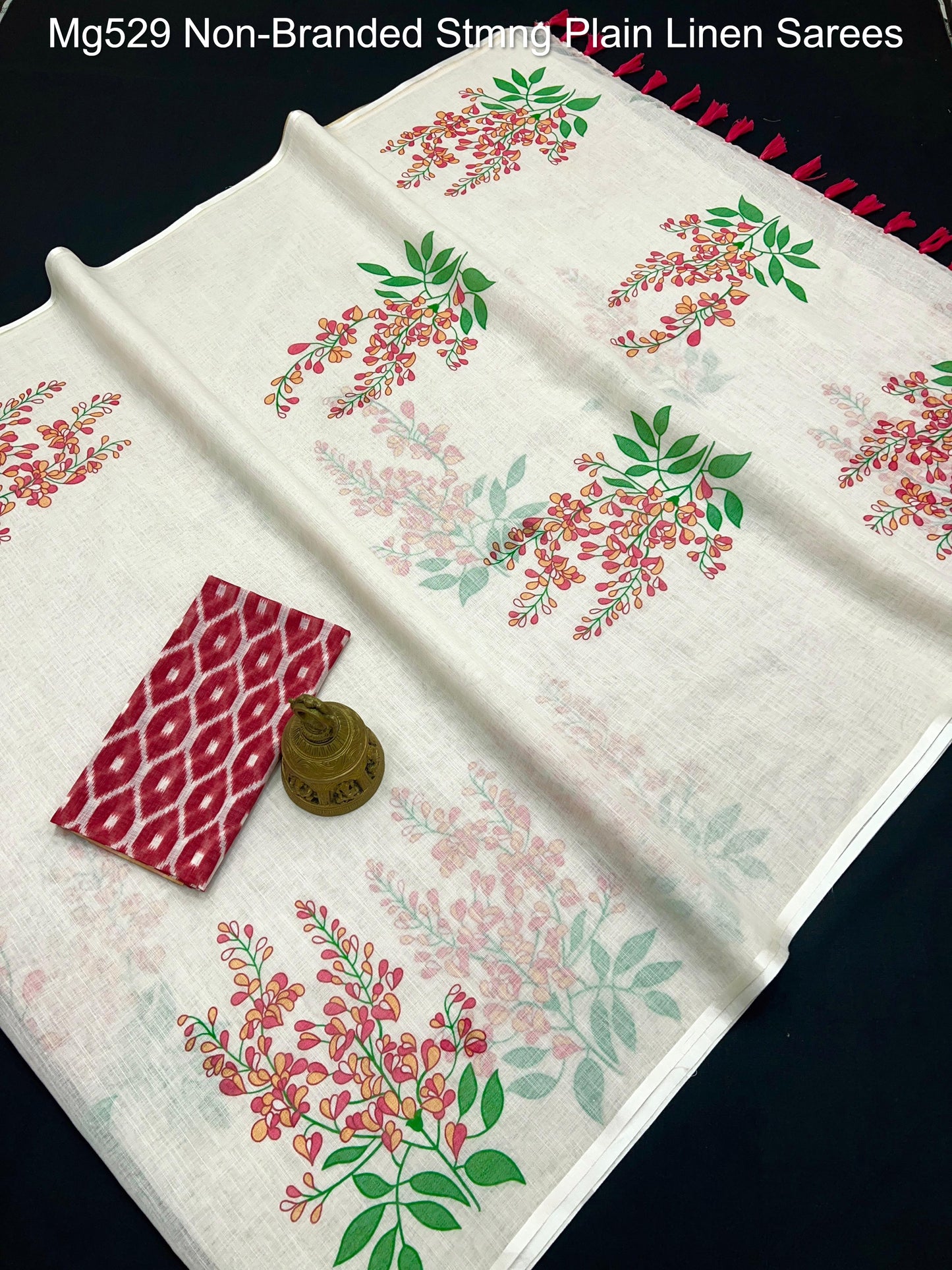 Mg529 Non-Branded Stmng Plain Linen Sarees