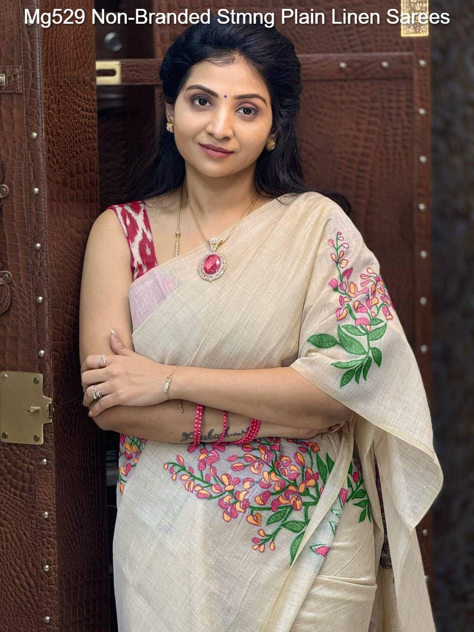 Mg529 Non-Branded Stmng Plain Linen Sarees