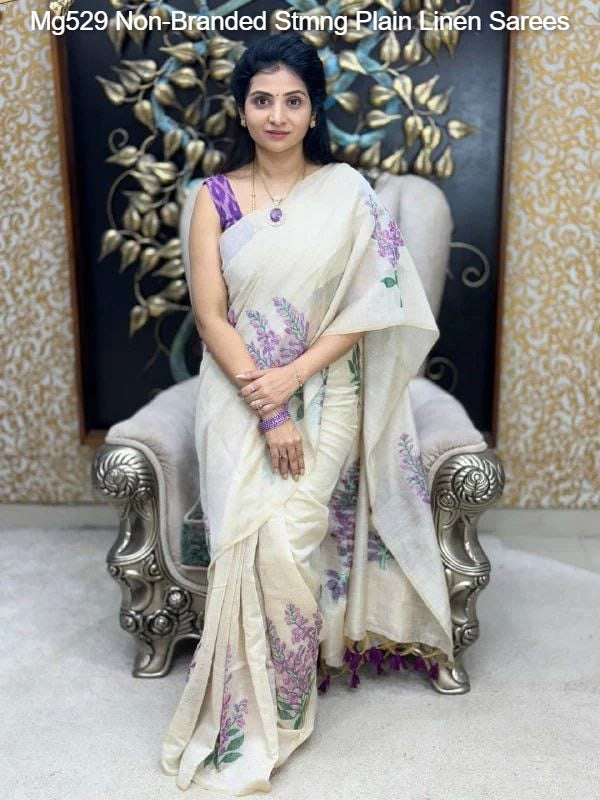Mg529 Non-Branded Stmng Plain Linen Sarees