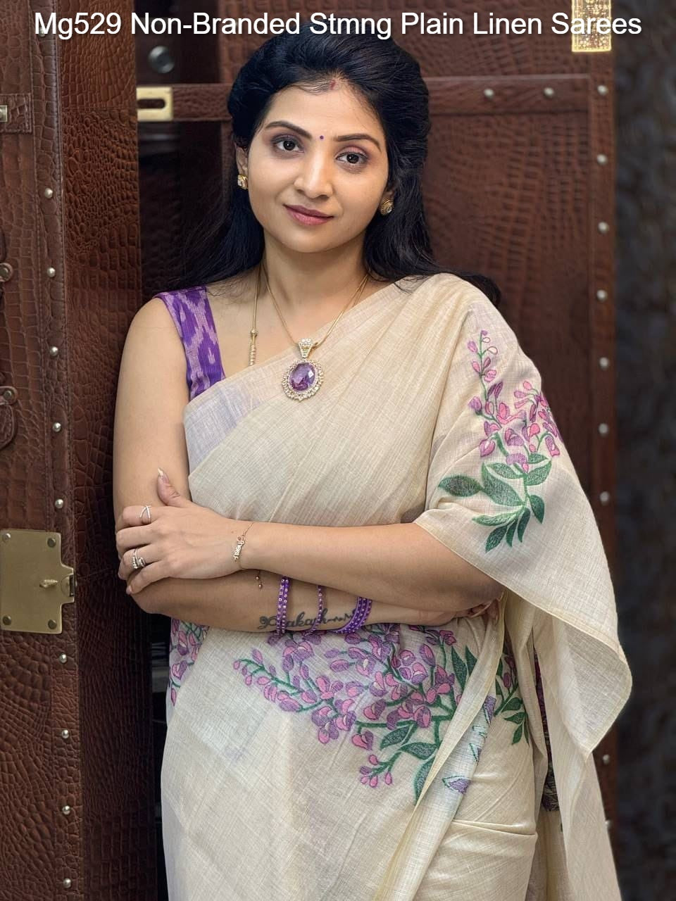 Mg529 Non-Branded Stmng Plain Linen Sarees