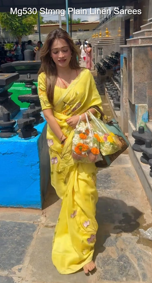 Mg530 Stmng Plain Linen Sarees