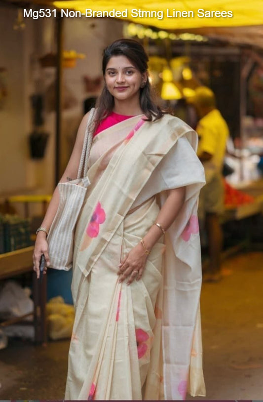 Mg531 Non-Branded Stmng Linen Sarees