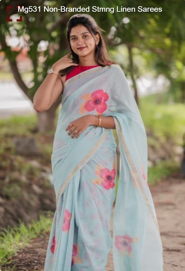 Mg531 Non-Branded Stmng Linen Sarees