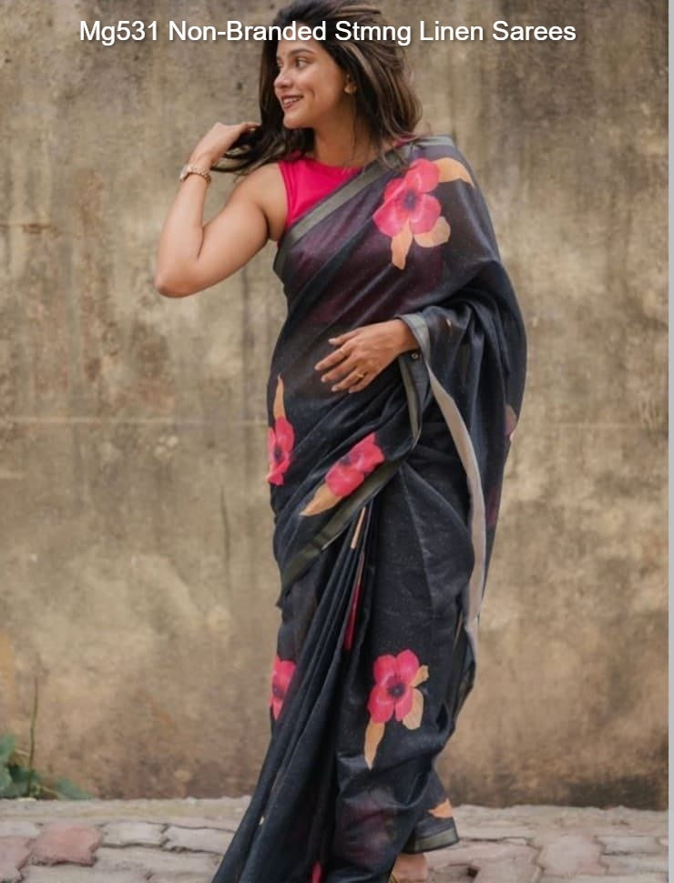 Mg531 Non-Branded Stmng Linen Sarees