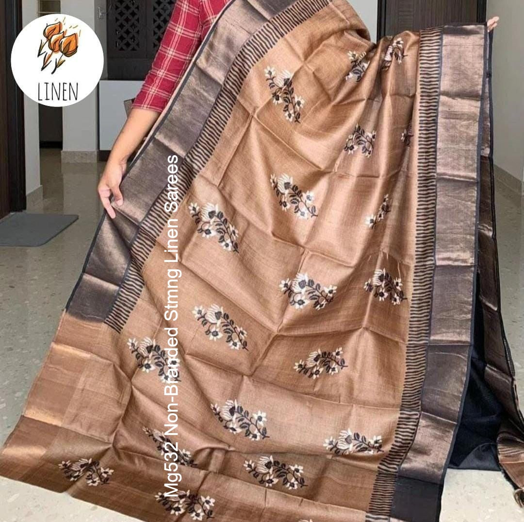 Mg532 Non-Branded Stmng Linen Sarees