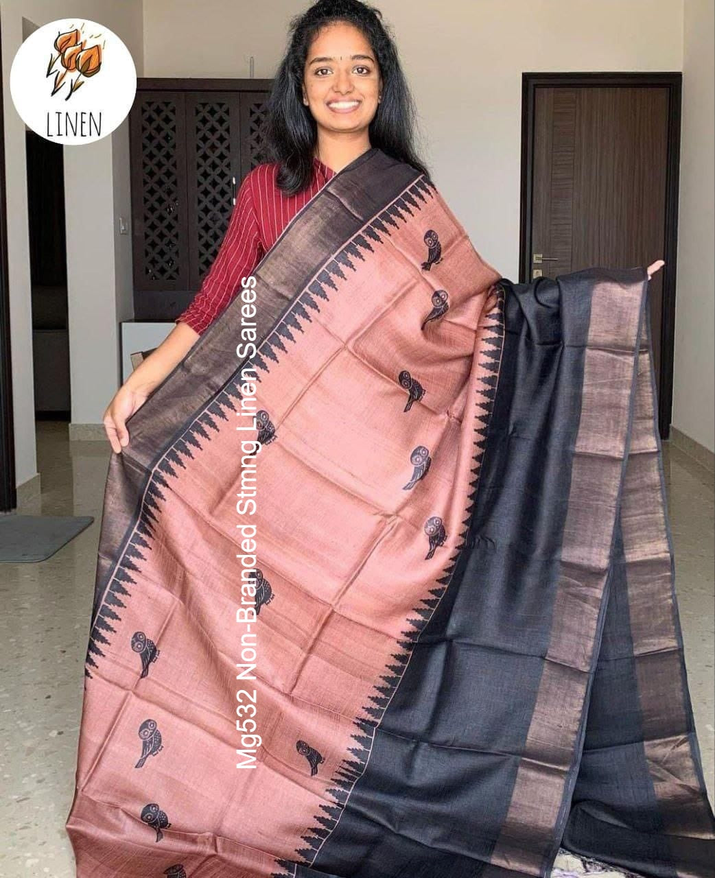 Mg532 Non-Branded Stmng Linen Sarees
