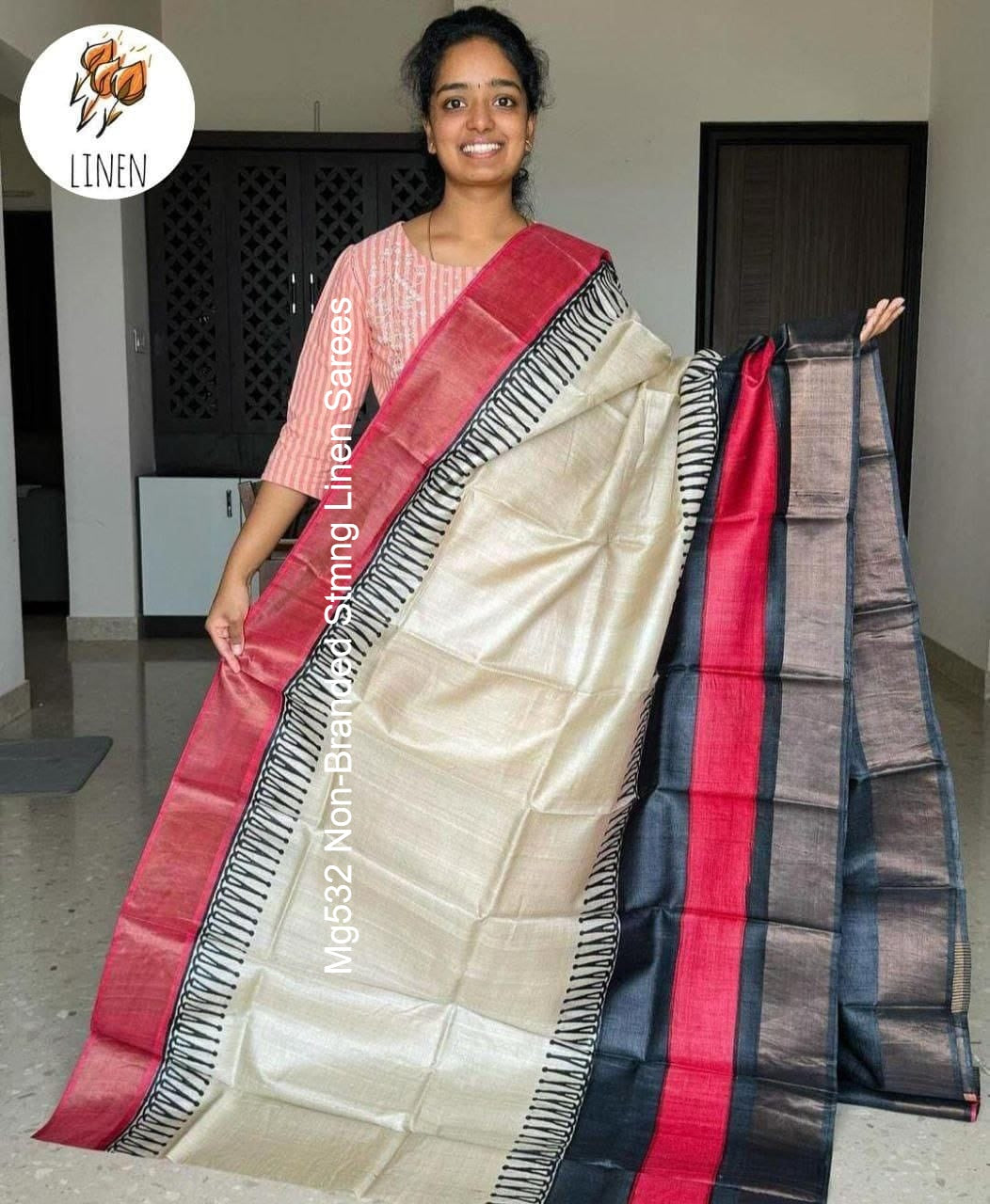 Mg532 Non-Branded Stmng Linen Sarees