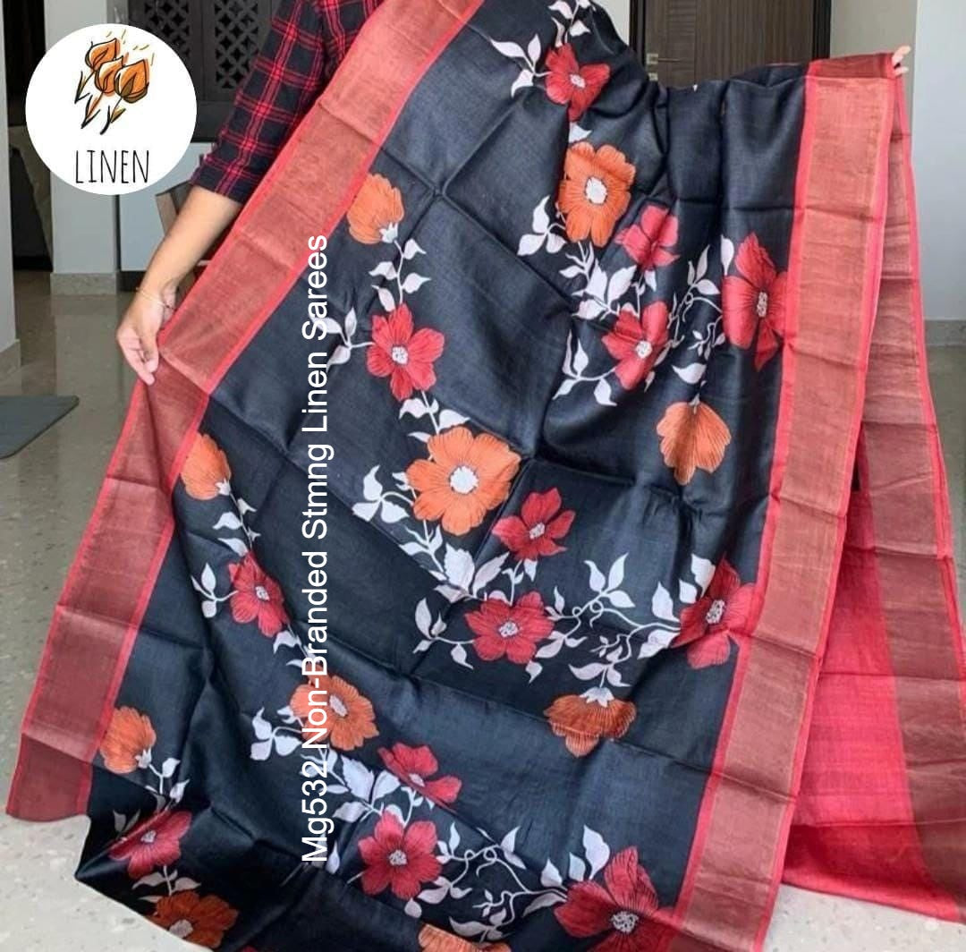 Mg532 Non-Branded Stmng Linen Sarees