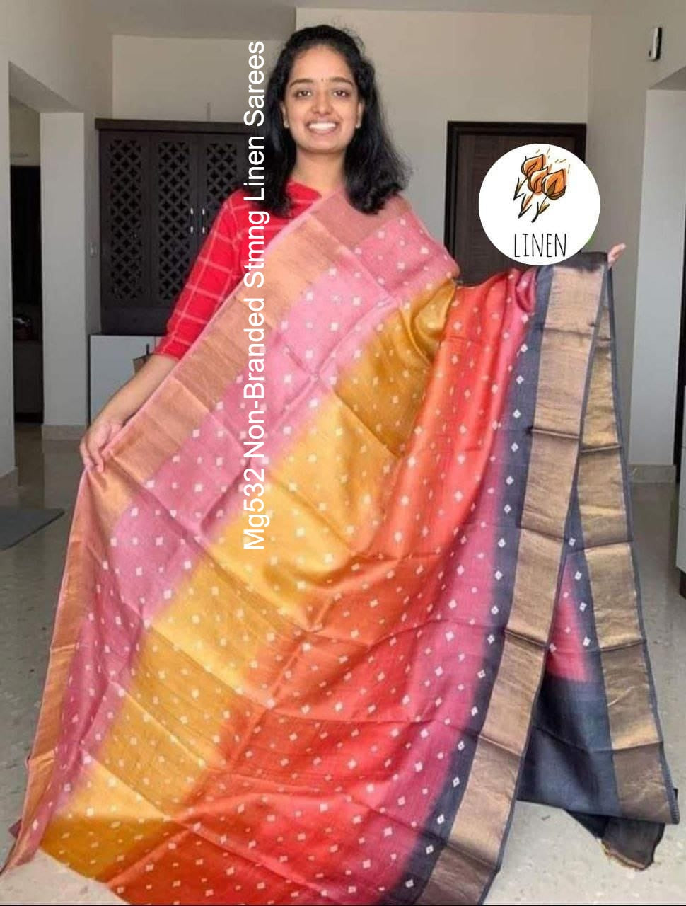 Mg532 Non-Branded Stmng Linen Sarees