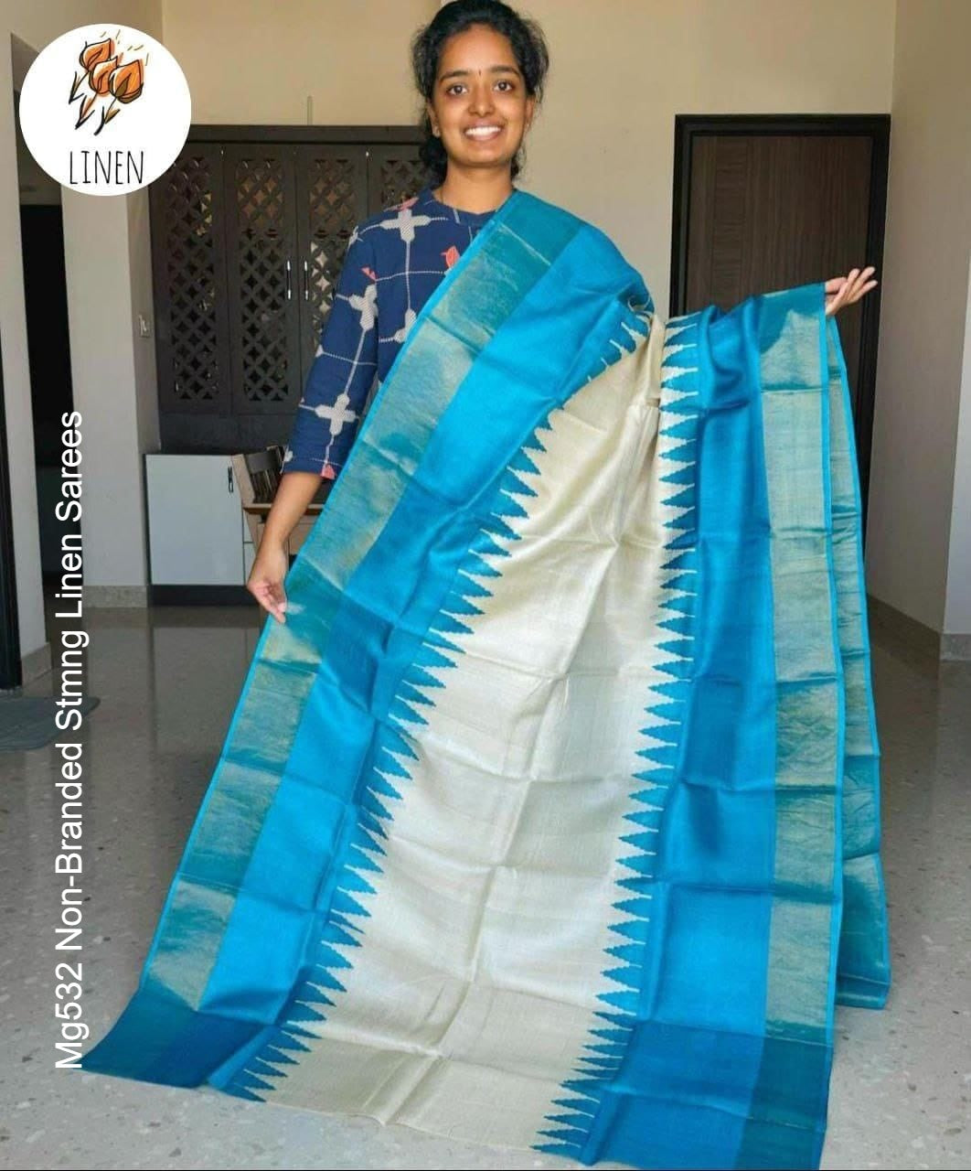 Mg532 Non-Branded Stmng Linen Sarees