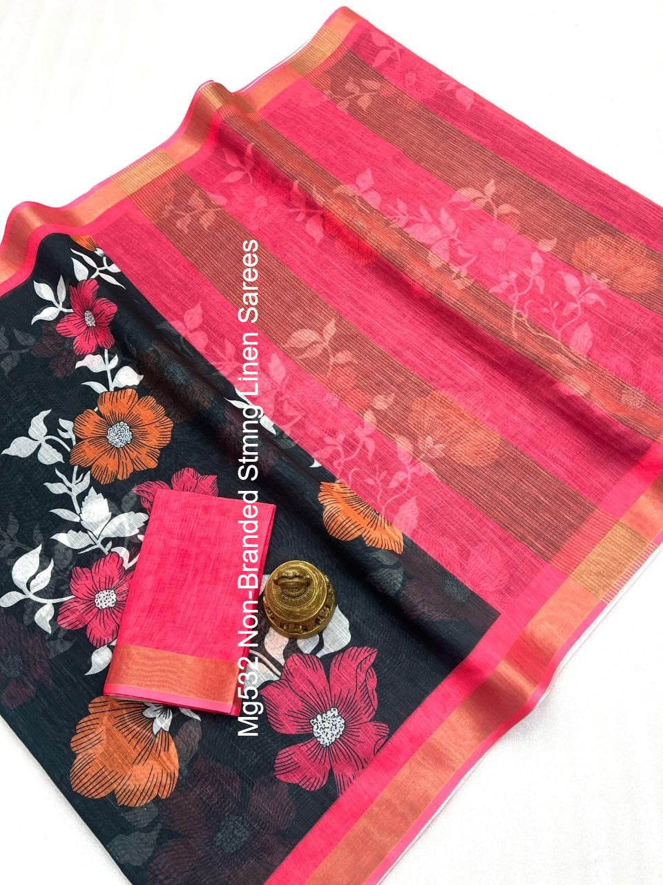 Mg532 Non-Branded Stmng Linen Sarees