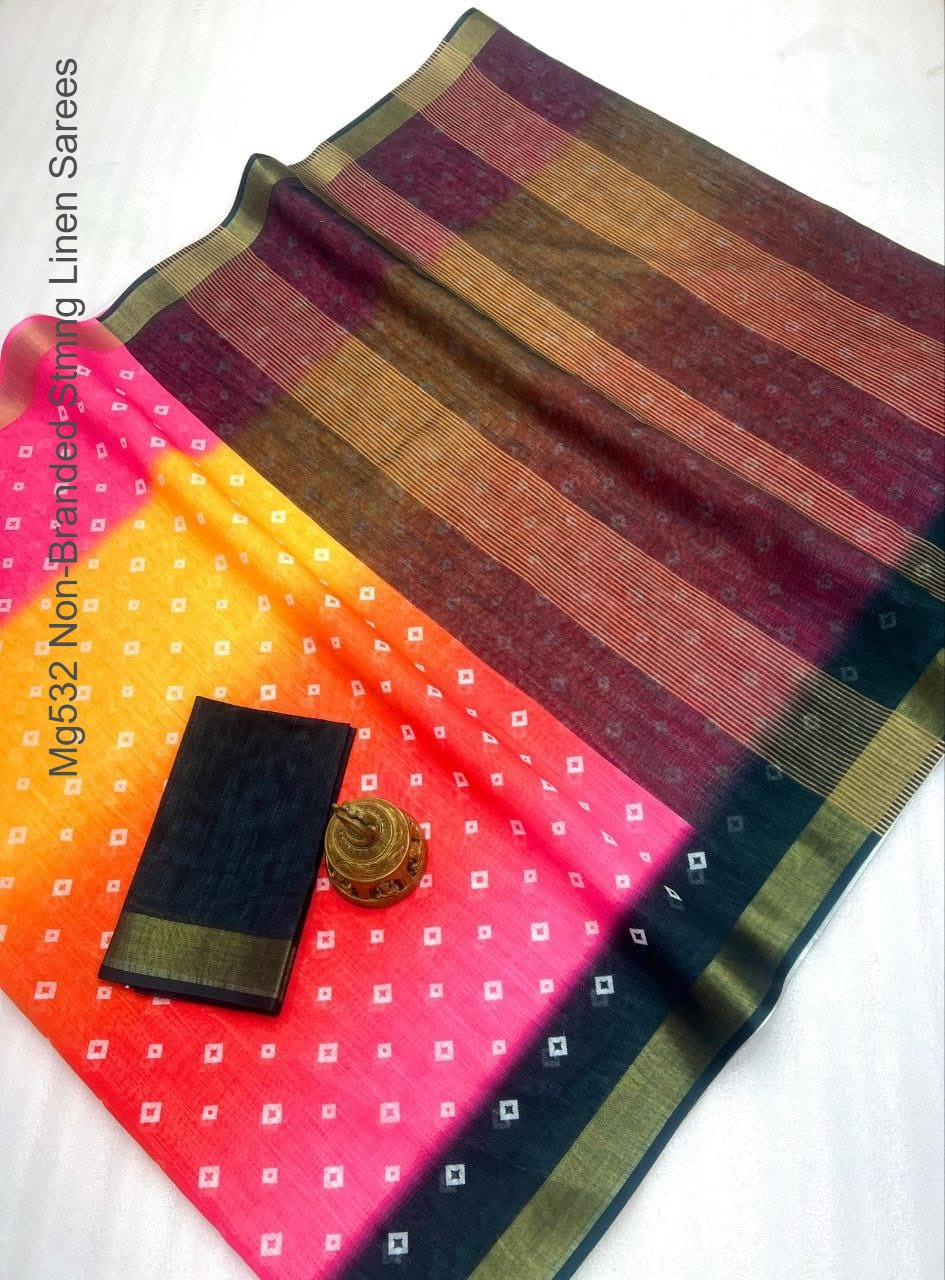 Mg532 Non-Branded Stmng Linen Sarees