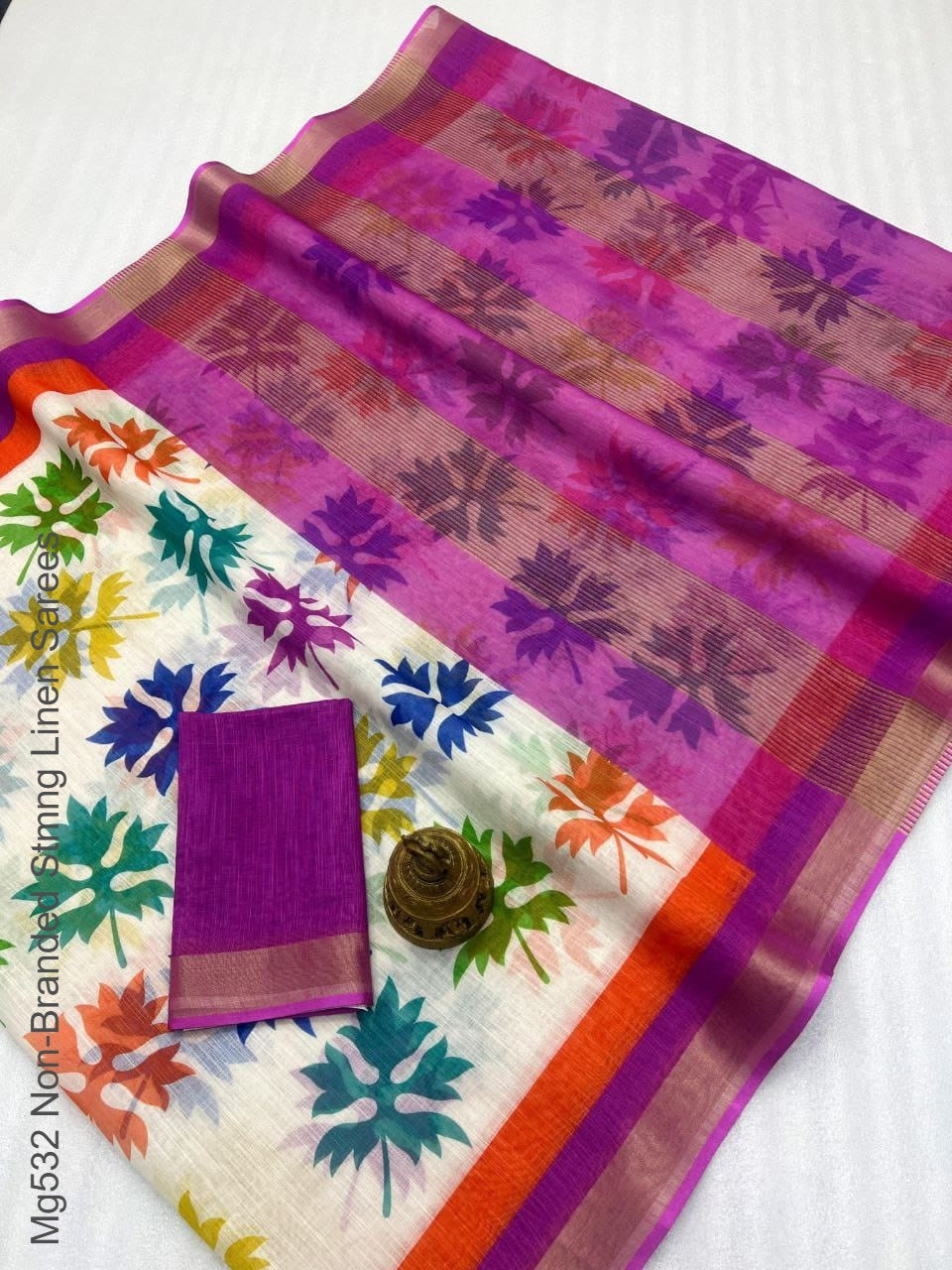 Mg532 Non-Branded Stmng Linen Sarees