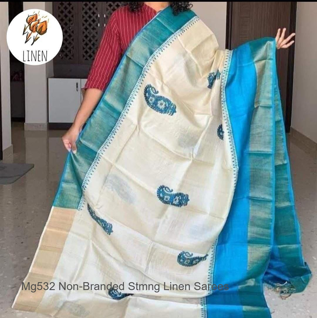 Mg532 Non-Branded Stmng Linen Sarees