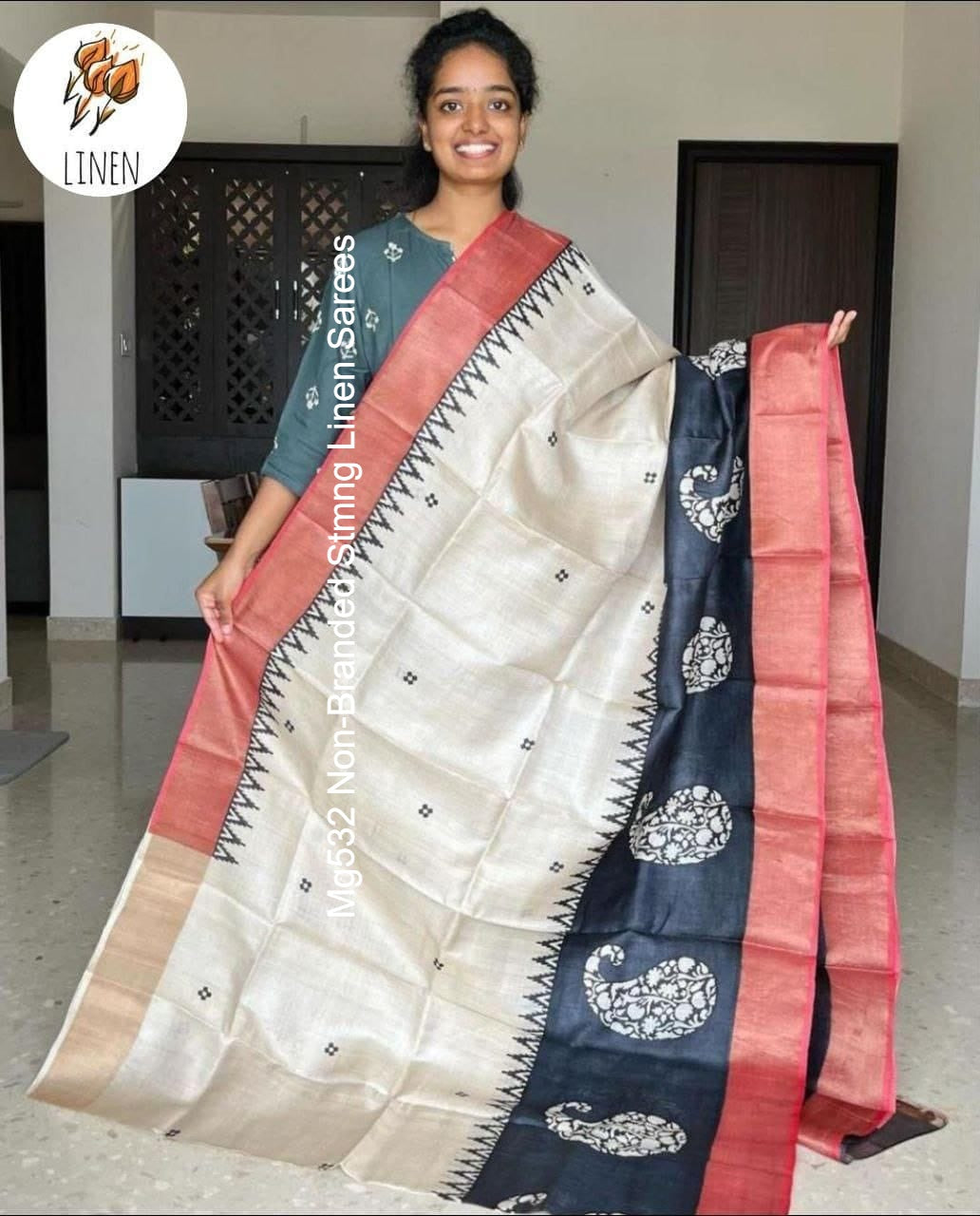 Mg532 Non-Branded Stmng Linen Sarees