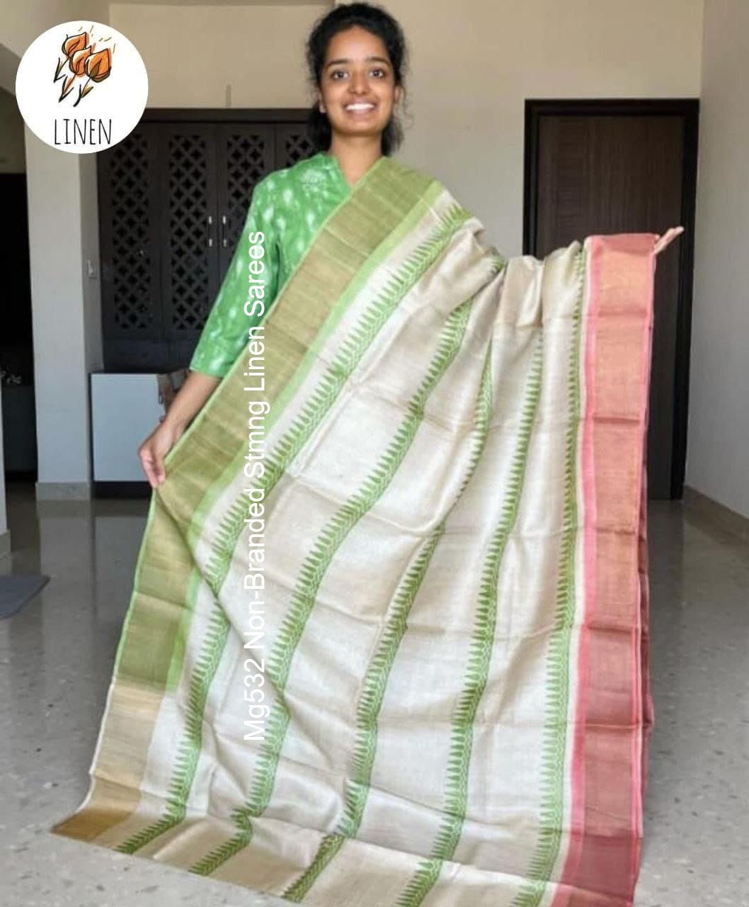 Mg532 Non-Branded Stmng Linen Sarees