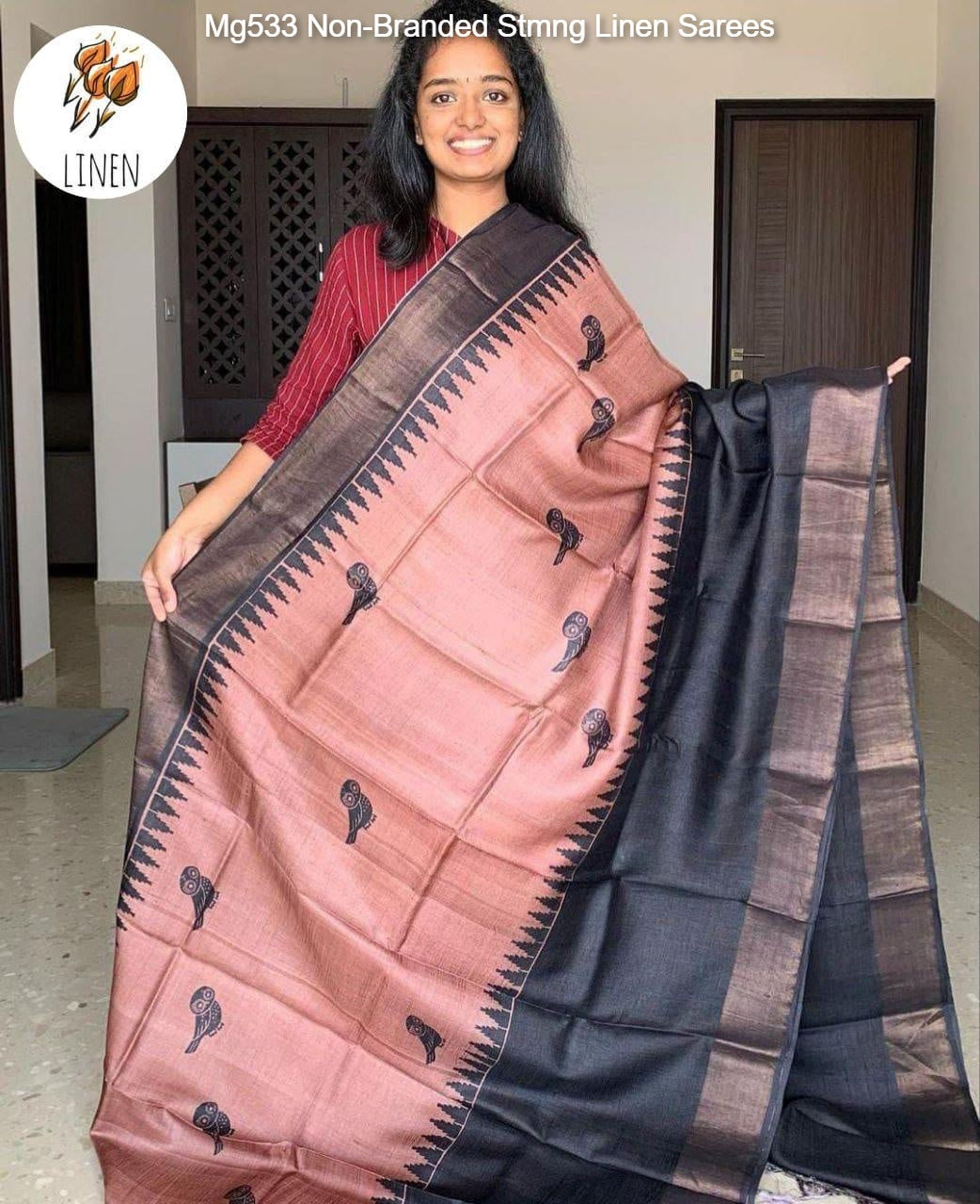 Mg533 Non-Branded Stmng Linen Sarees