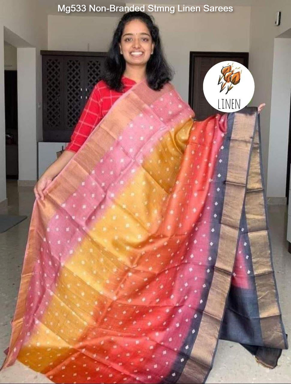 Mg533 Non-Branded Stmng Linen Sarees