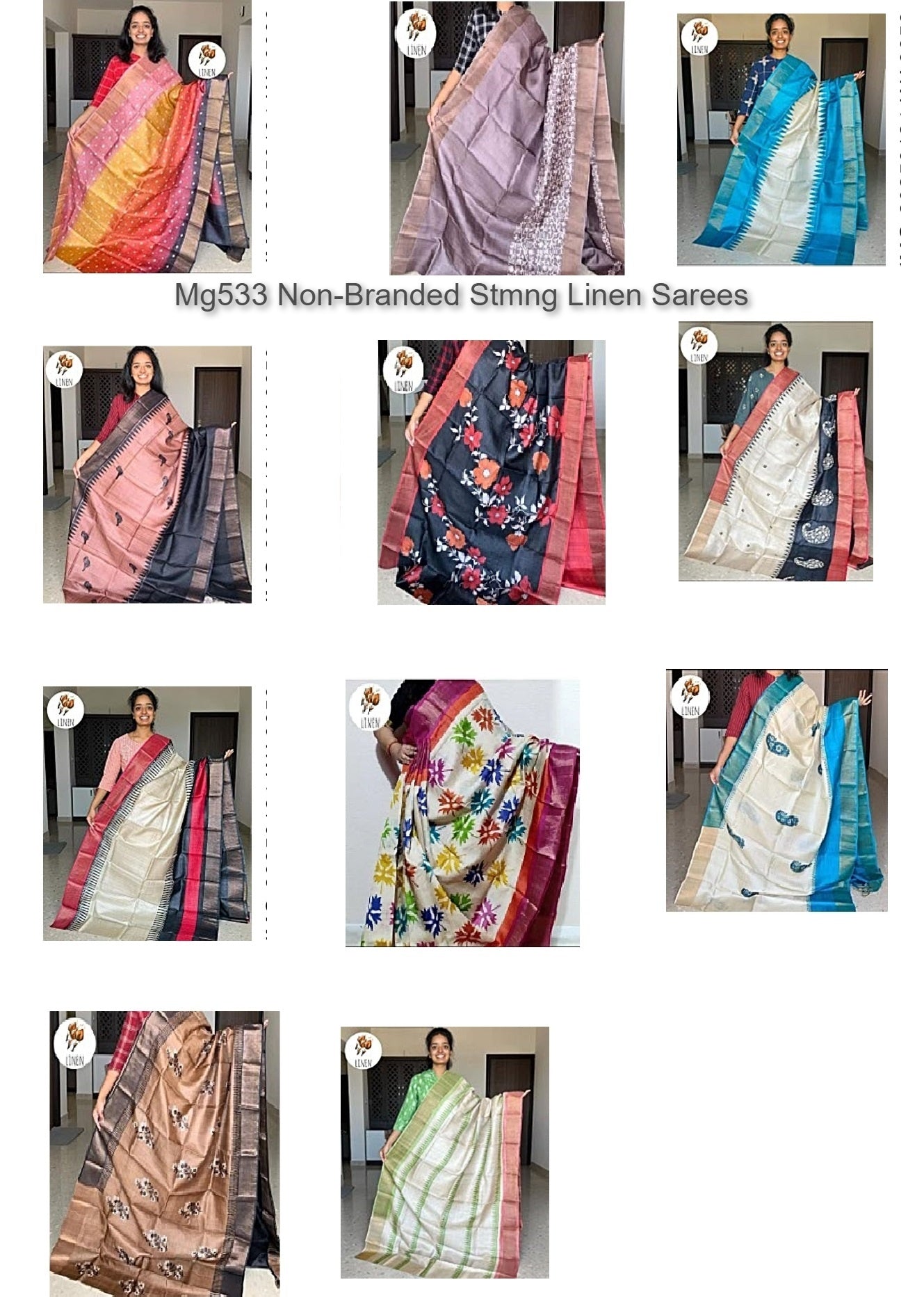 Mg533 Non-Branded Stmng Linen Sarees