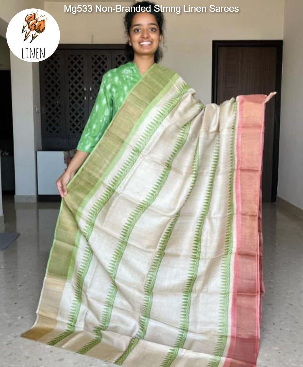 Mg533 Non-Branded Stmng Linen Sarees