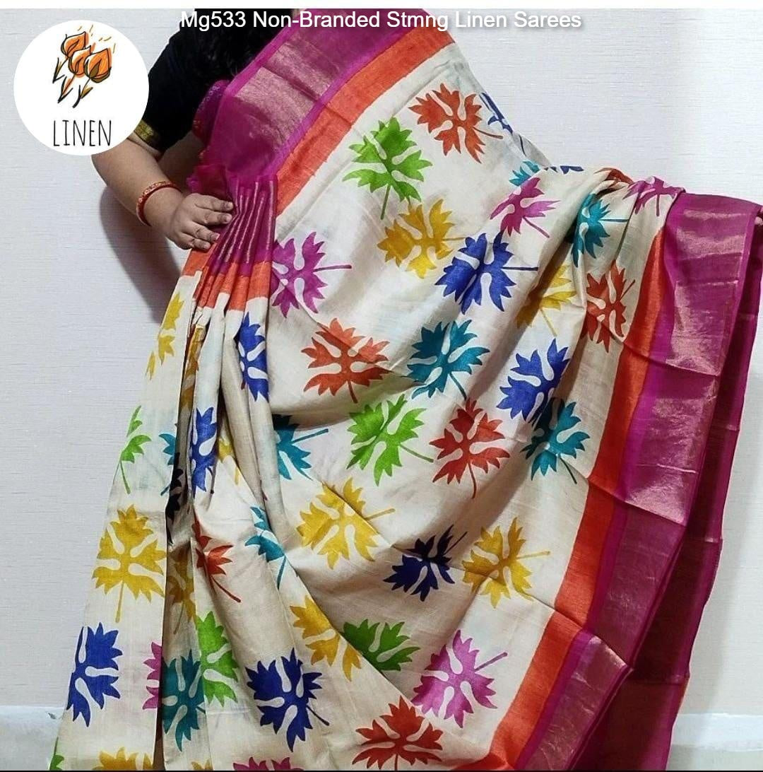 Mg533 Non-Branded Stmng Linen Sarees