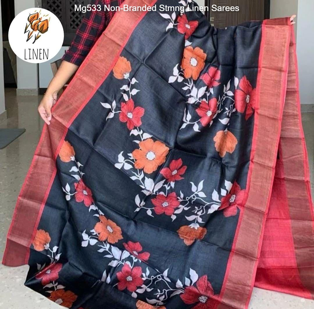 Mg533 Non-Branded Stmng Linen Sarees
