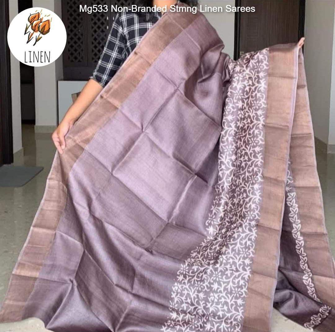 Mg533 Non-Branded Stmng Linen Sarees