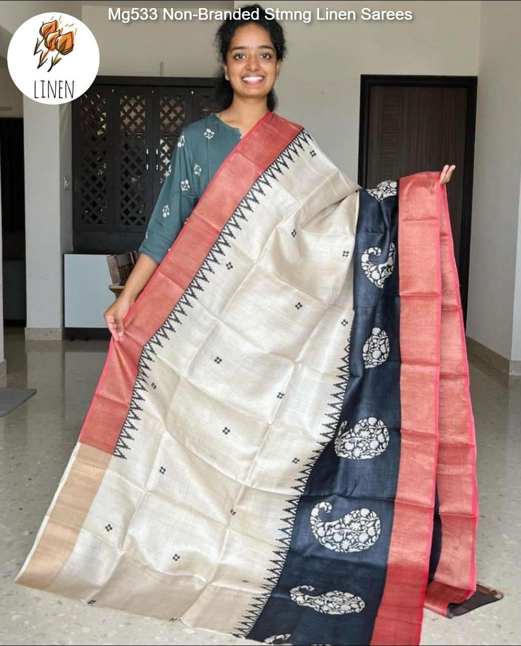 Mg533 Non-Branded Stmng Linen Sarees