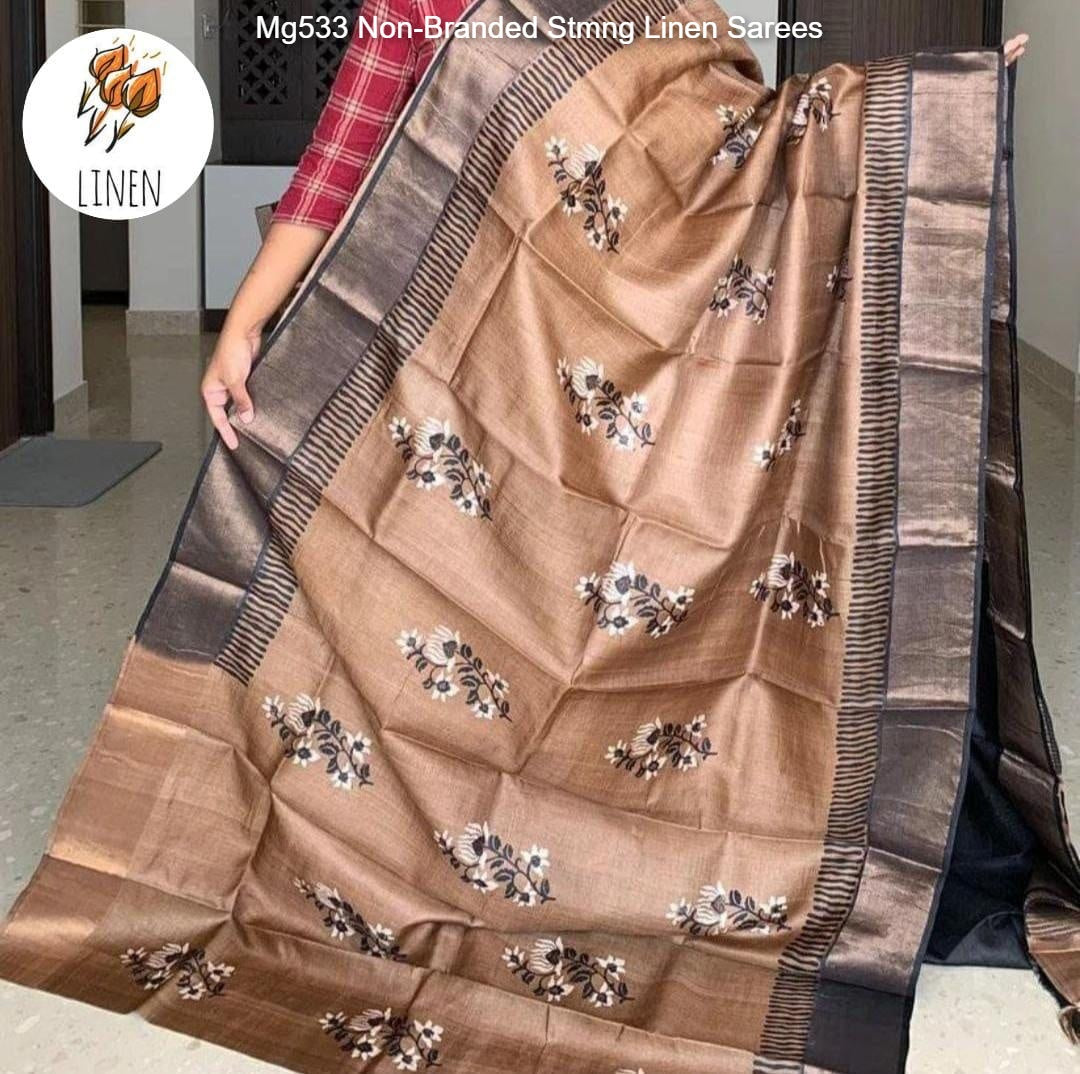Mg533 Non-Branded Stmng Linen Sarees